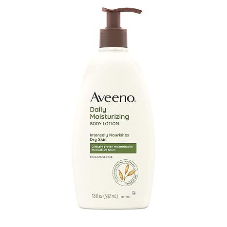 Aveeno Daily Moisturizing Body Lotion, Body Lotion for Dry Skin with Prebiotic Oat Non-Comedogenic Moisturizer, 18 FL OZ