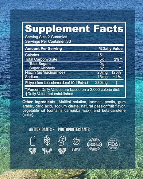 Sol Defense Gummies - Dermatologist and Plastic Surgeon developed to fight photoaging, Polypodium Leucotomos and Niacinamide - Image 2